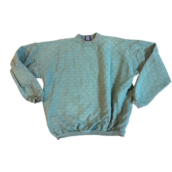 Vintage Wek the World Sweatshirt Size L Green Textured Cotton Made in USA 80s 90 - Picture 1 of 8